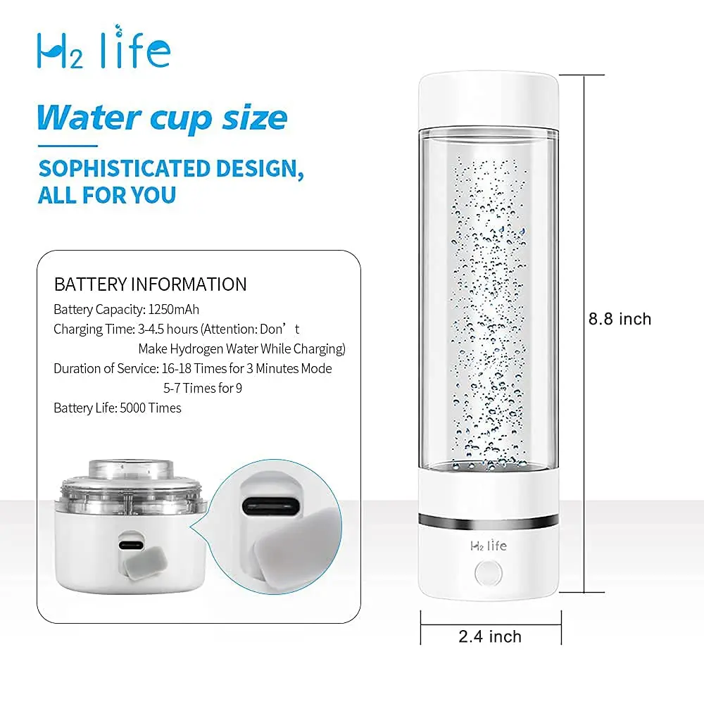 H2Life Hydrogen Rich Water Generator Bottle DuPont SPE PEM Dual Chamber  Technology H2 Maker lonizer Electrolysis Cup Max 3700ppb