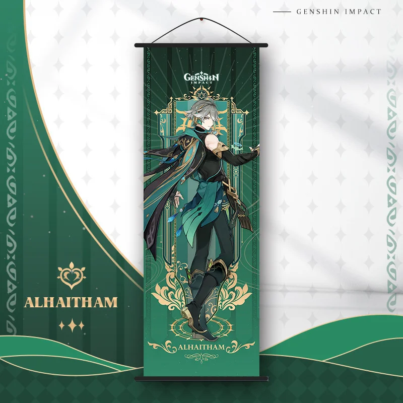 Genshin Impact Tarot Cosplay Anime Scroll Canvas Wanderer Alhaitham Raiden Shogun Xiao Kazuha Zhongli Poster Kawaii Art Gifts wall hanging poster