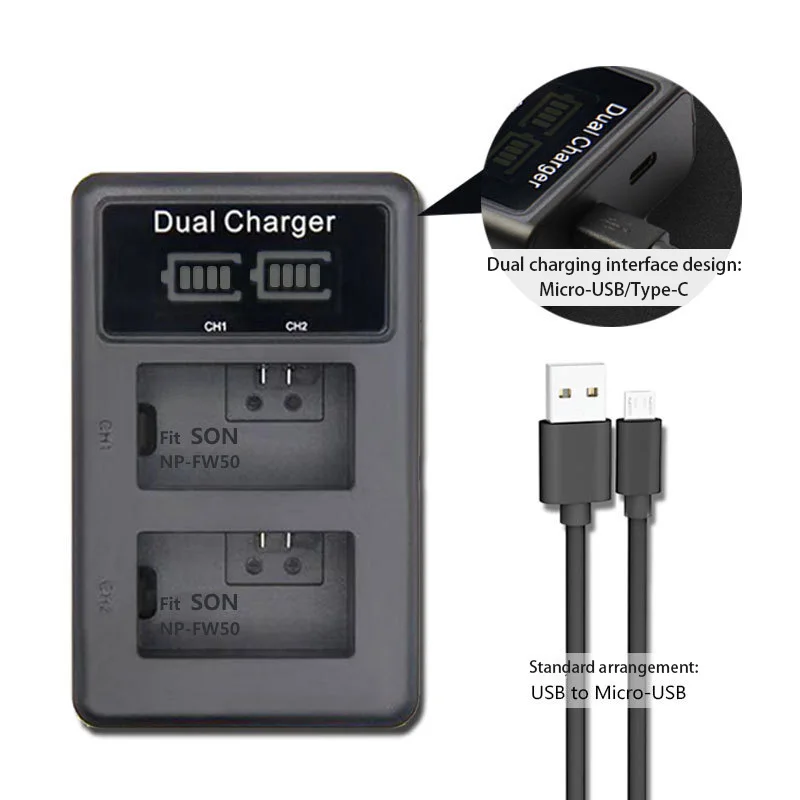 

MTX NP-FW50 Digital Camera battery NPFW50 Battery Fast Charger Suitable for SONY a6400 a7m2 a6300 a6000 a7r2