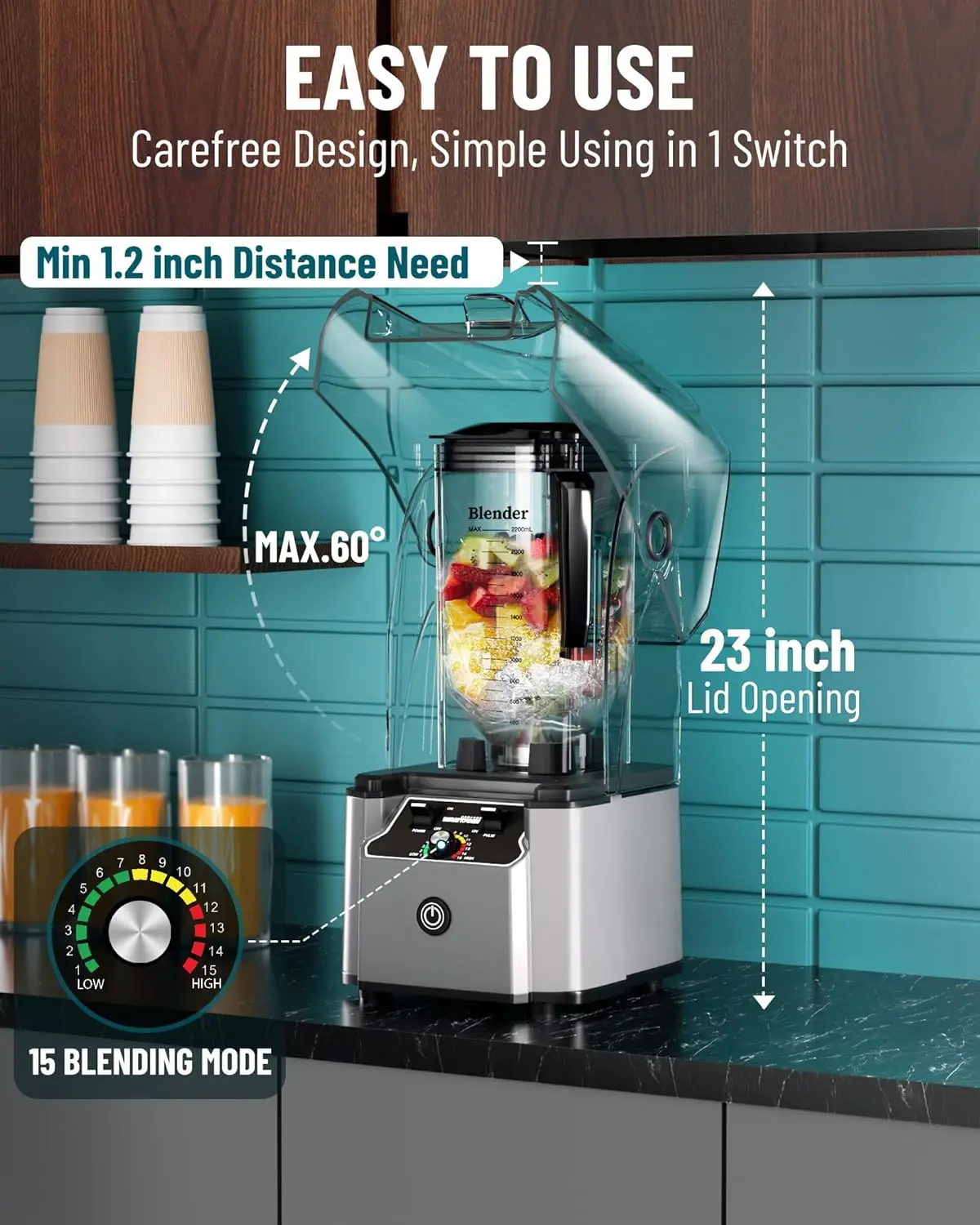 Professional Blender With Shield Quiet Sound Enclosure 2200W Industries Strong and Quiet Professional-Grade 4