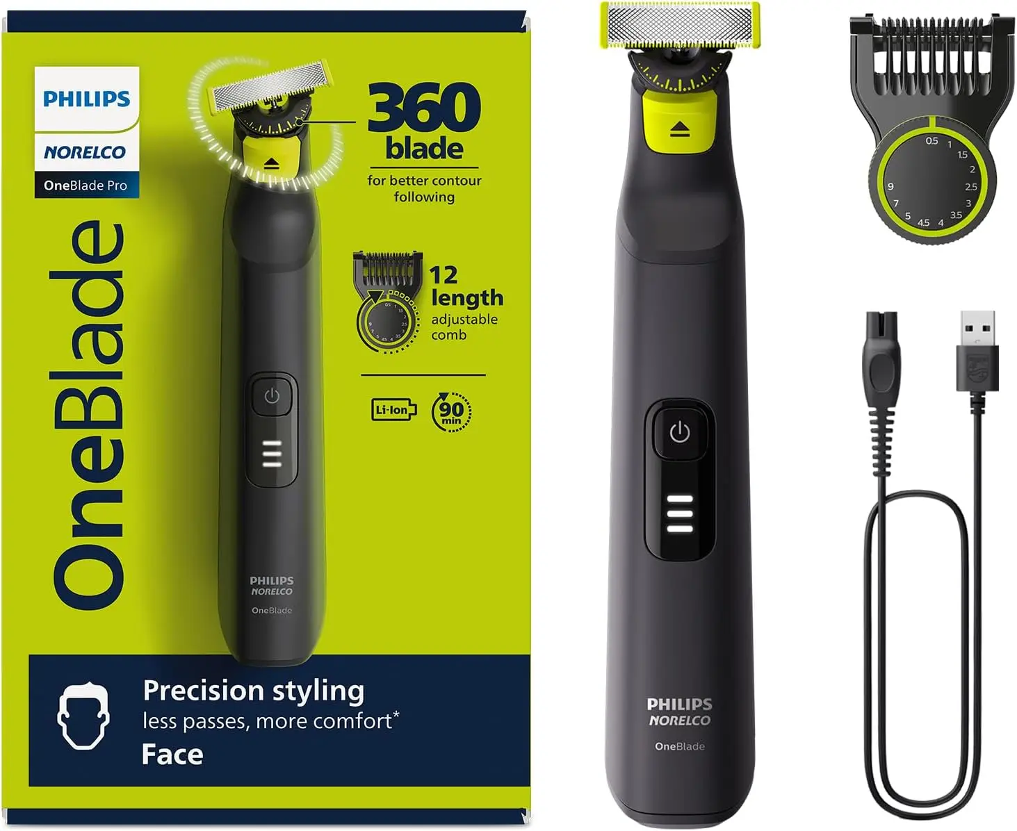 Philips OneBlade 360 Pro Hybrid Electric Shaver & Trimmer, with 12-in-1 Comb, QP6531/70