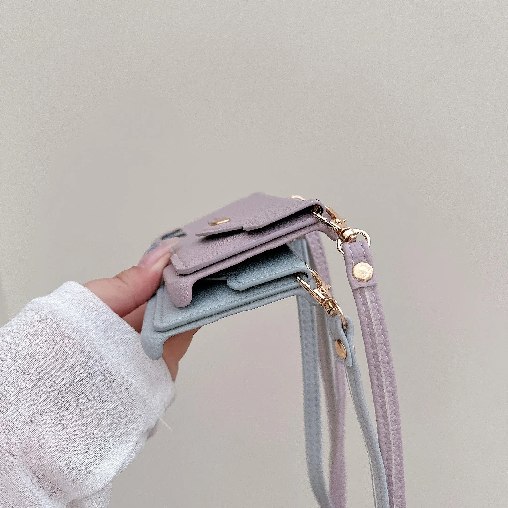 Crossbody Leather Phone Wallet with Card Holder & Lanyard Strap