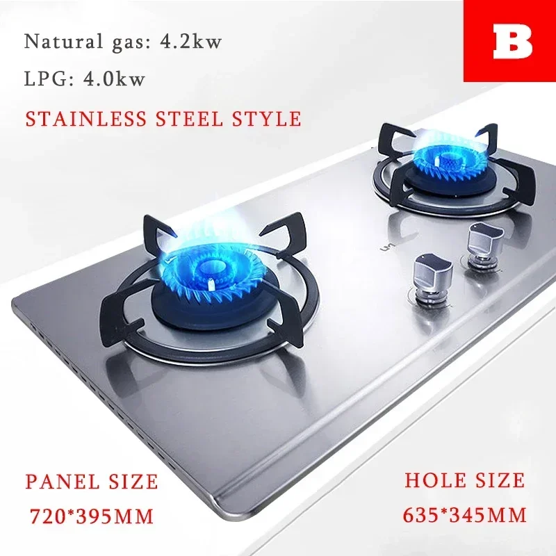 Double-Eye Gas Stove For Home Built-In Table Embedded Dual Purpose Stainless Steel High Firepower And Fast Heating Cooktop Stove 6