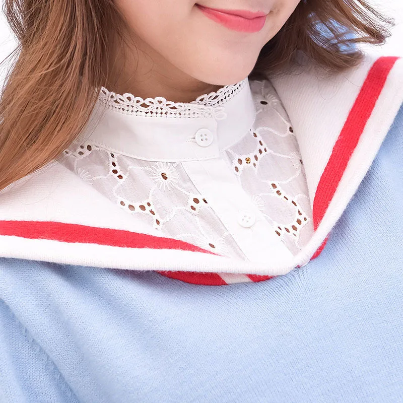 

Womens Floral Hollow Fake Collar Detachable False Collar Solid Color Retro Half Shirt Blouse Top Female Sweater Fake Collars