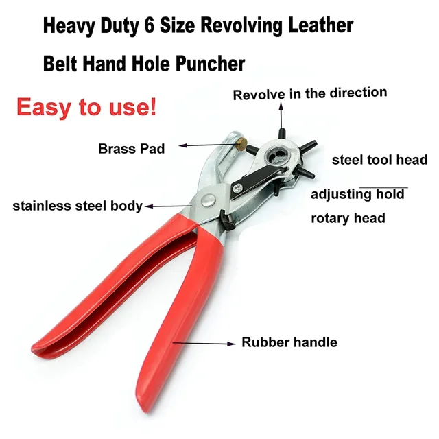 Leather Hole Punch,9" Belt Hole Puncher for Leather Heavy Duty, 6 Size Revolving Leather Belt Hand Hole Puncher 5