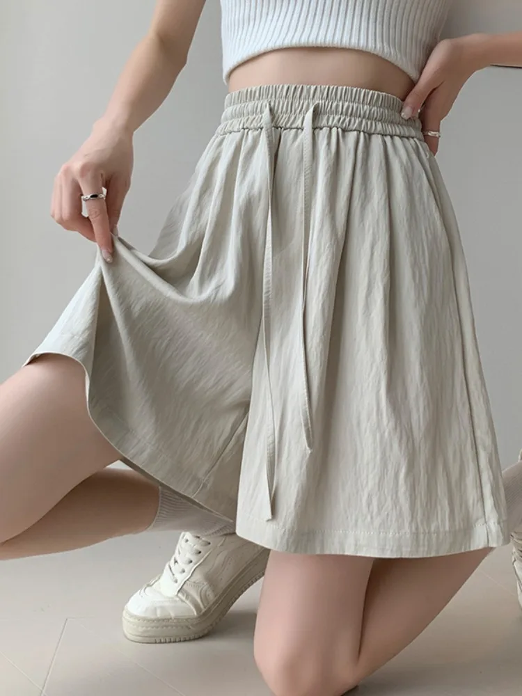 

Summer New Thin Ice Silk Casual Five Point Loose Wide Leg High Waist A-shaped Hot Pants Large Hot Sale High Quality A78