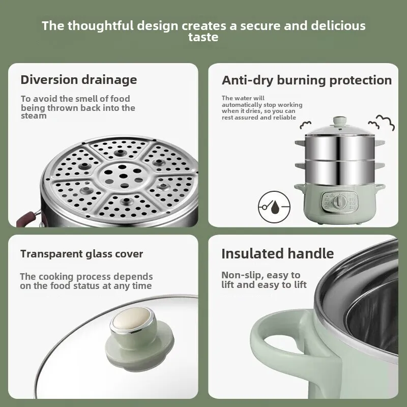 Stainless Steel Electric Food Steamer with Integrated Stewing, Steaming and Cooking Functions Multi-functional Pot 220V