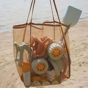Borsa a Rete Pieghevole Extra Large con Manici Robusti, Borsa Portaoggetti in Poliestere Resistente per Giocattoli da Spiaggia, Conchiglie, Vestiti e Asciugamani