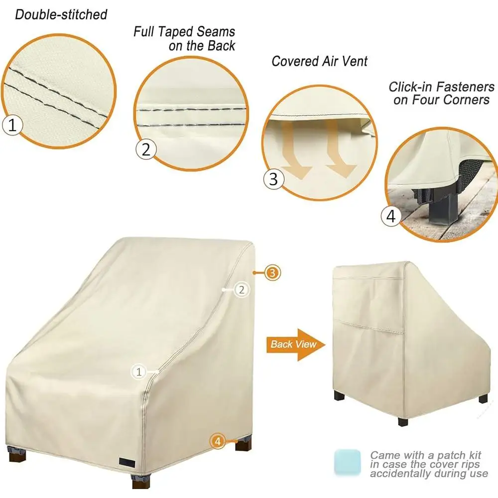 Heavy Duty Waterproof Chair Covers 600D Polyester Outdoor Furniture Cover 2 Pack Rip Resistant Adjustable Straps Ventilation 5