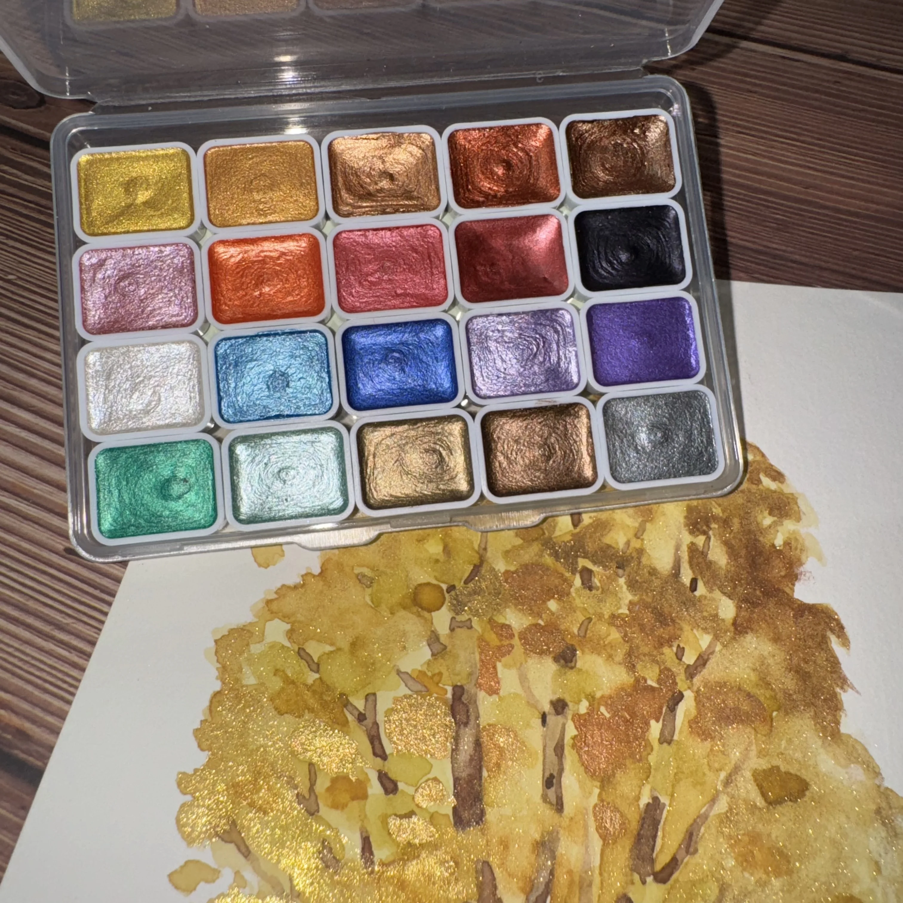 Metallic Watercolor Paint Set 20 Colors in DunHuang Style Shimmer Glitter Shifting Paints Kit for Paper DIY for Adult Amateurs