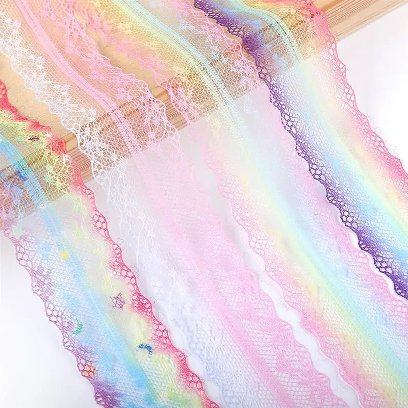 5yards Rainbow Embroidered Lace Gradient Net Trim Ribbon DIY Handicrafts Bow Fabric Wedding Clothing Decorations
