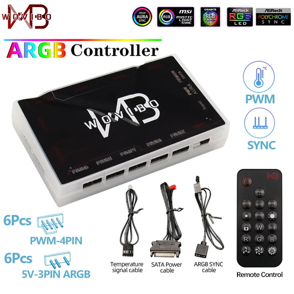 Wovibo-ventilador Case Computador Argb Controllercase do Computador Hub a Adapter 5v 3pin Sata Power Chassis Led Cpu Water Cooler Controle Fãs