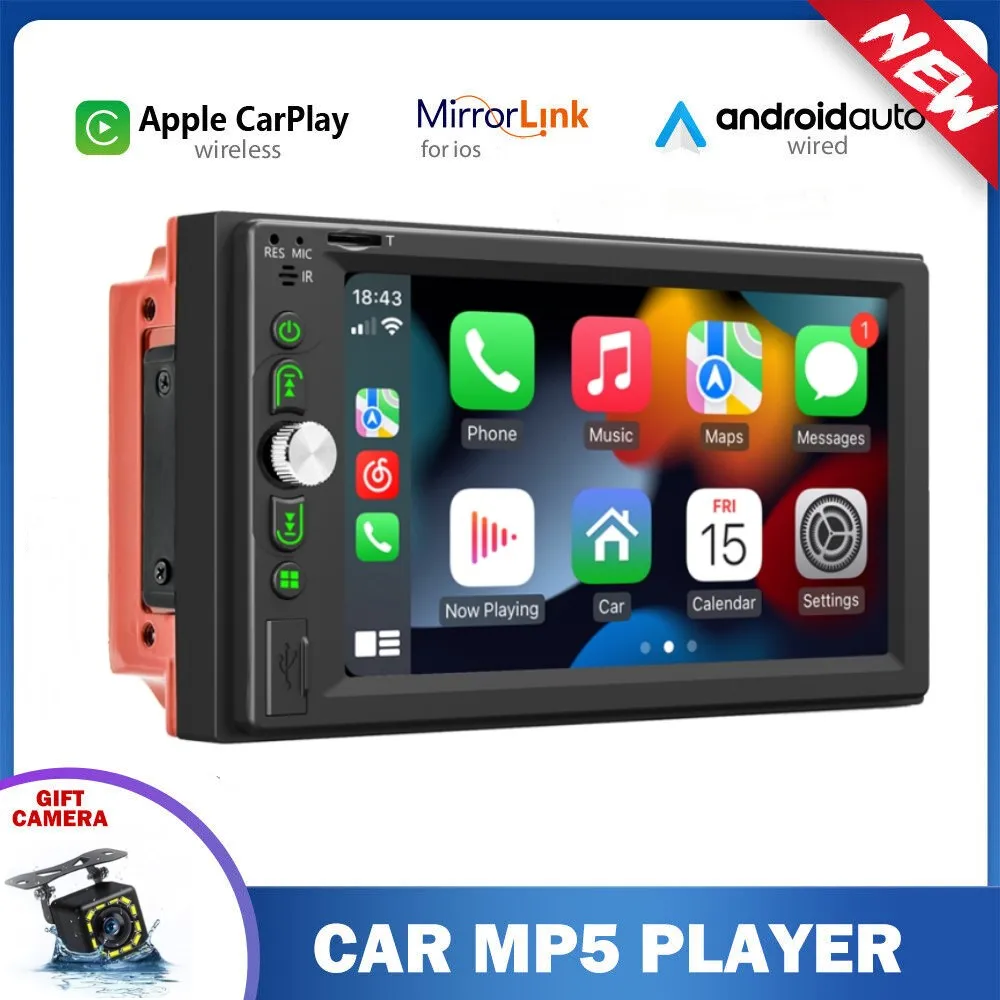 

CarPlay 2 Din Car Radio Bluetooth Hands Free Wireless Android-Auto USB MP5 Multimedia Player 6.2" Audio System Head Unit FS07W