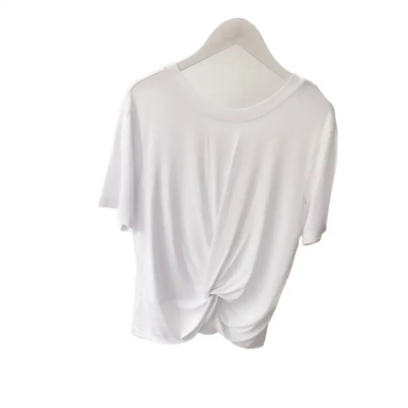 

2022 Summer Women Short Sleeve Cotton Shirt O-Neck Loose Soft Slim Female Blouse Solid Lady Casual Tops
