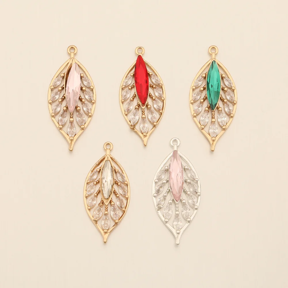 Cordial Design 14*31MM 40Pcs CZ Charms/Leaf Shape/Hand Made/DIY Jewelry Making/Jewelry Findings & Components/Rhinestone Pendant 1 Cordial Design 14*31MM 40Pcs CZ Charms/Leaf Shape/Hand Made/DIY Jewelry Making/Jewelry Findings & Components/Rhinestone Pendant - cordial