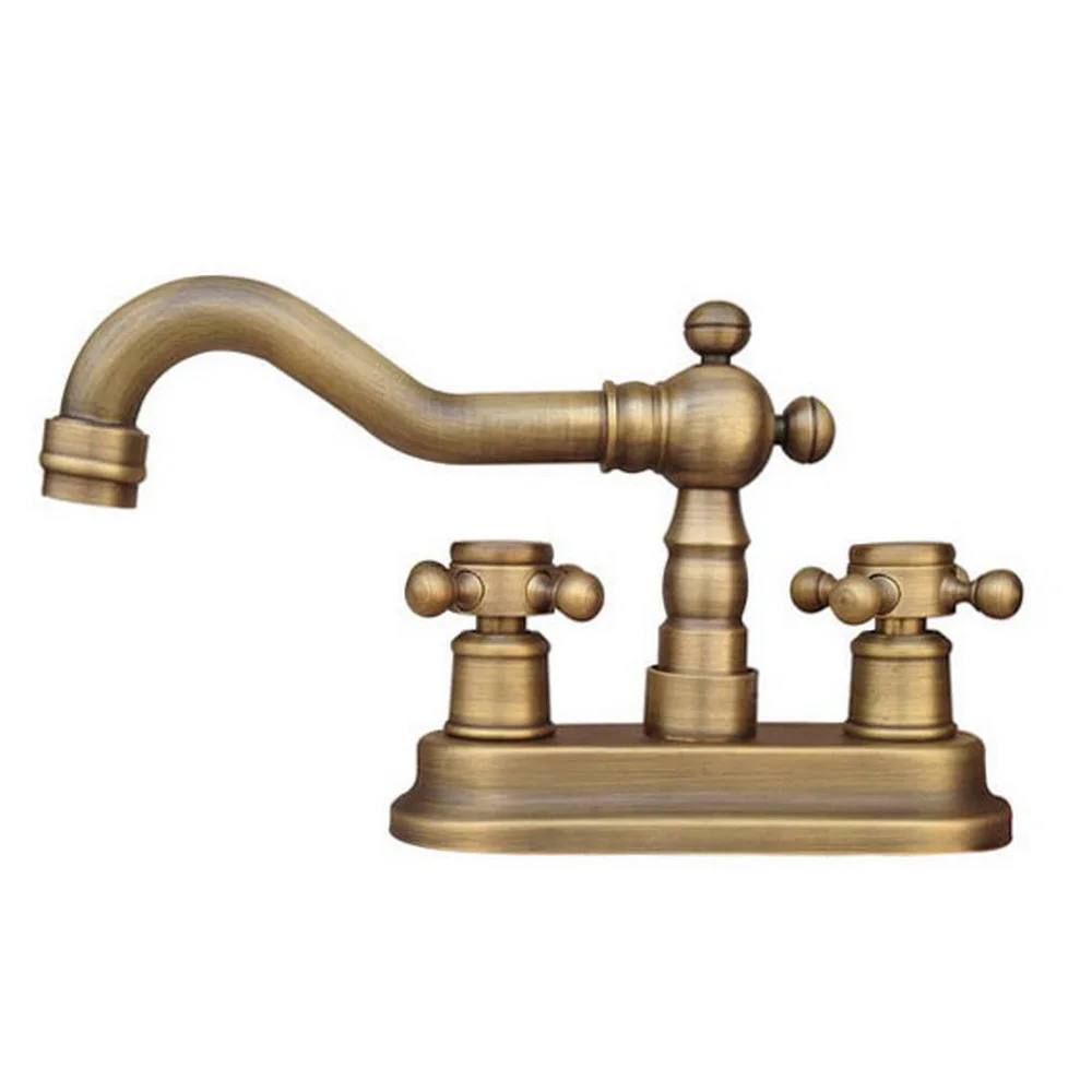 

Deck Mounted 4" Centerset 2-hole Antique Brass Bathroom Faucet Wash Basin Mixer Sink Taps Swivel Spout Faucets tnf325