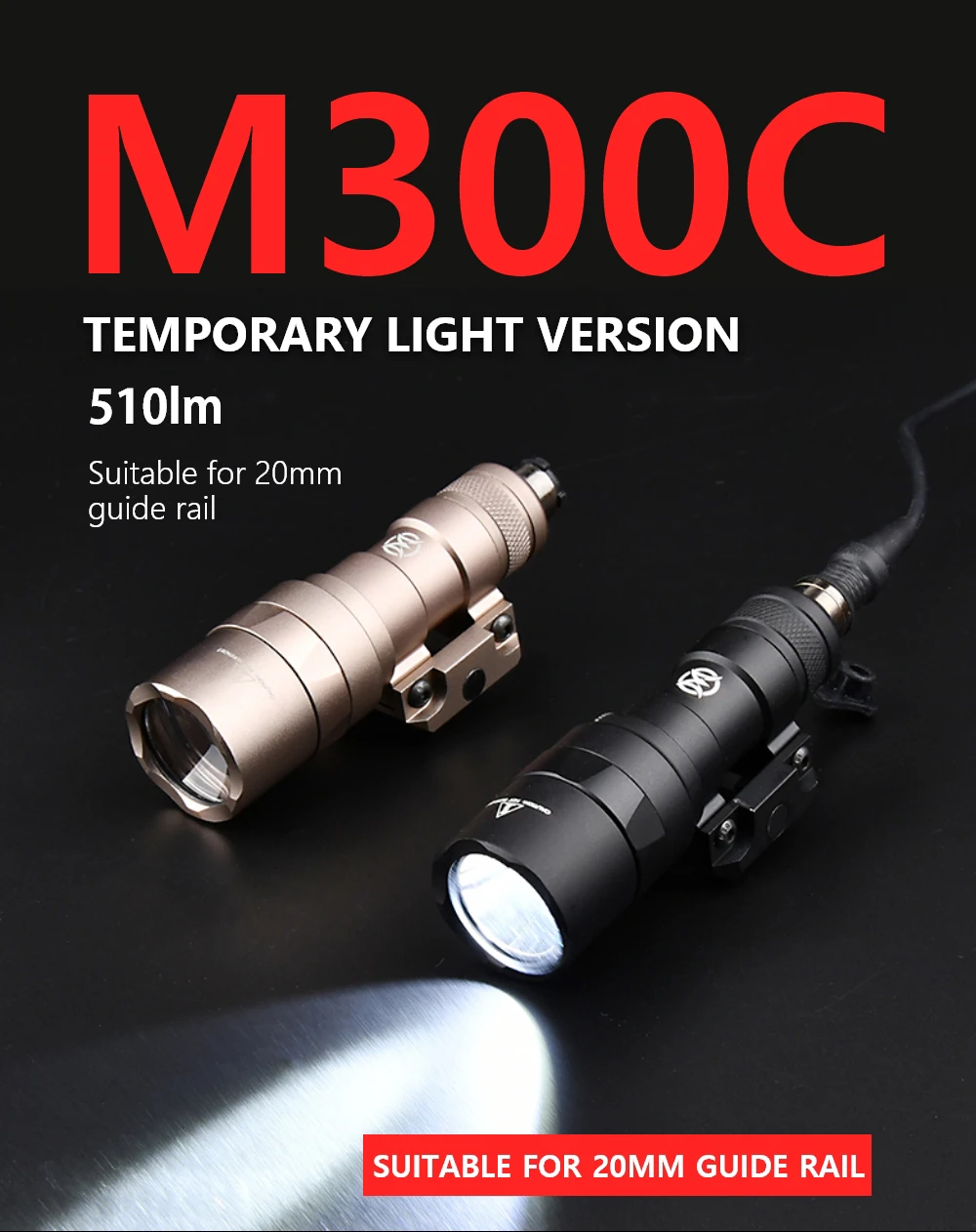 Description Picture 2 of itemWADSN Tactical Surefir M300 M300C SF Scout Light Rifle M300A M600 Flashlight Airsoft Hunting Rifle Weapon lights Picatinny Rail