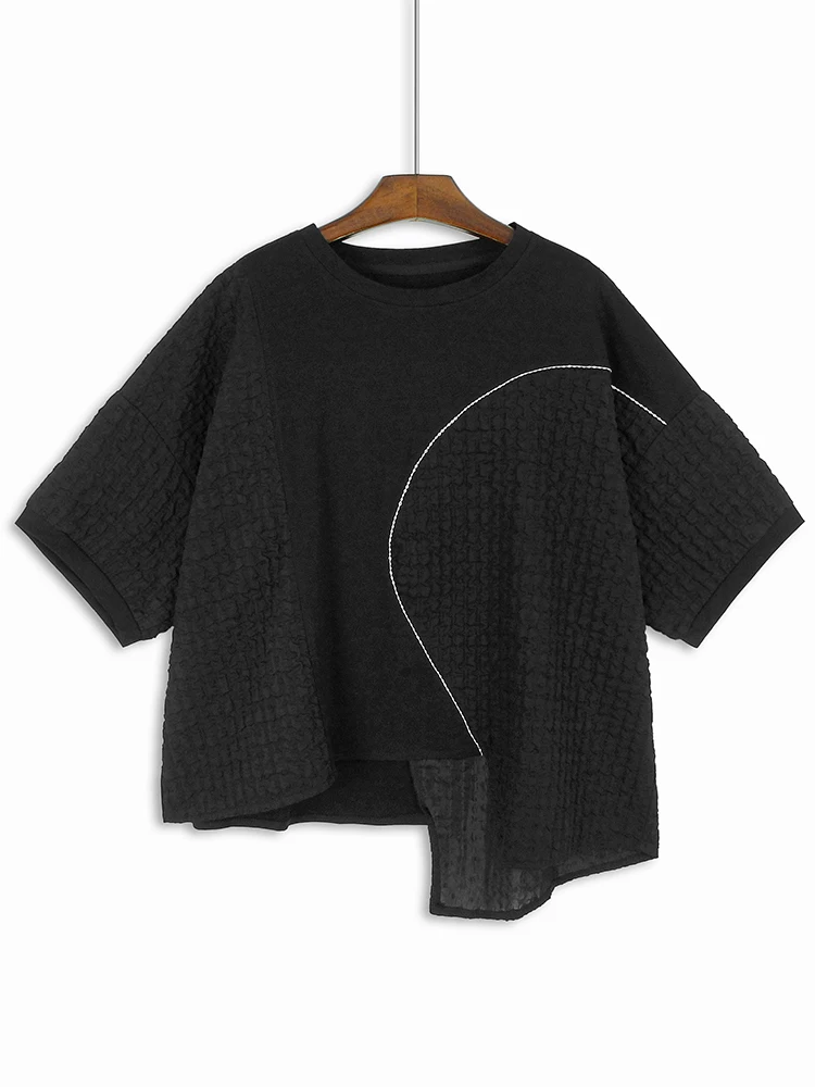 

Bubble Patchwork T-shirt For Women Spring 2024 New Irregularity Niche Design O-neck Short Sleeve Casual Versatile Tees Tops XX19