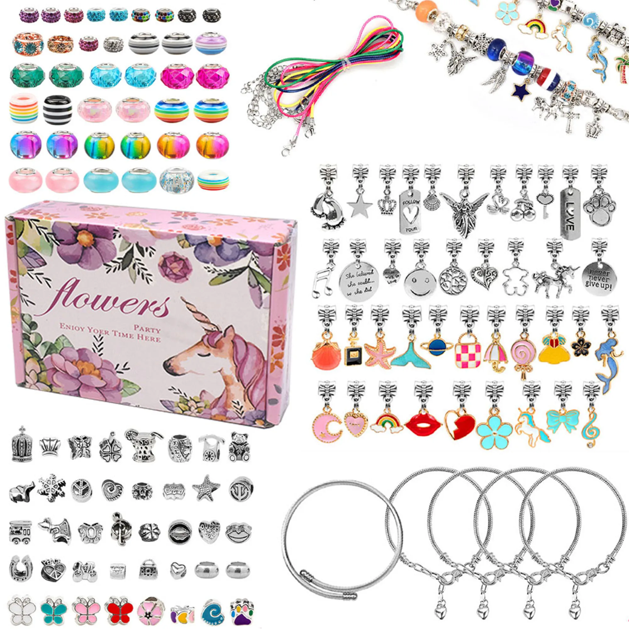 130 Pcs Charm Bangles Bracelets Making Kit DIY Jewelry Making Supplies  Charm Bracelets Pendants Mermaid Unicorn