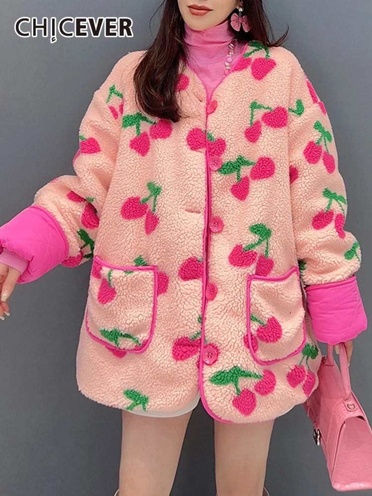 

CHICEVER Colorblock Temperament Coats For Women Round Neck Long Sleeve Single Breasted Patchwork Pockets Korean Chic Coat Female