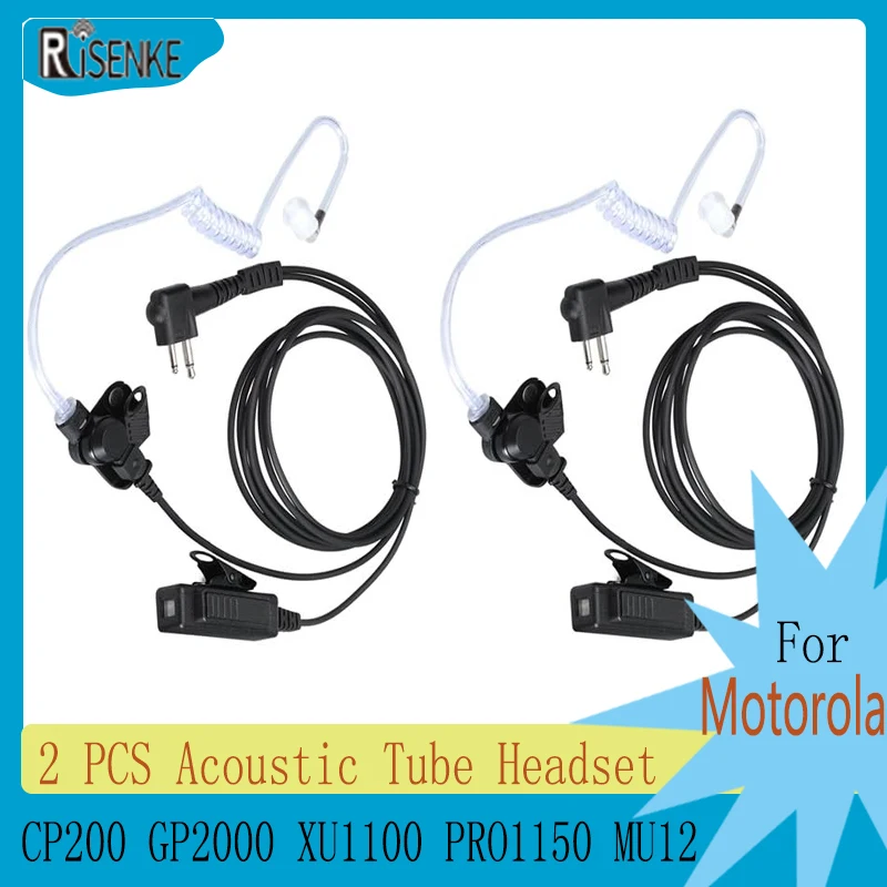 RISENKE-Earpiece for Motorola,CP200,GP2000,XU1100,PRO1150, MU12, Walkie Talkie with Mic PPT, 2-Pin Acoustic Tube Headset, 2 Pcs