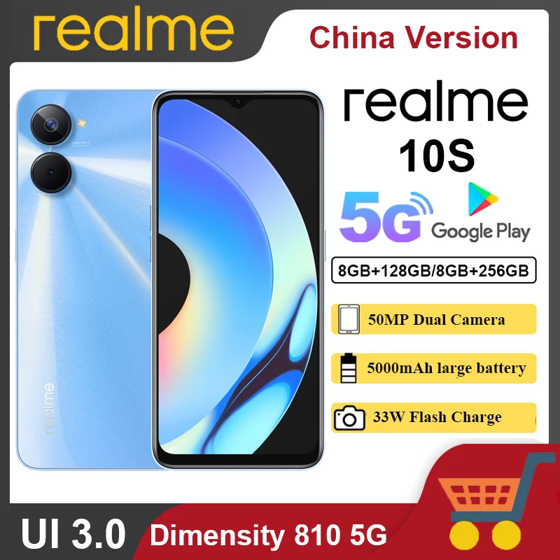  Original Realme 10S 5G Smartphone Dimensity 810 50MP Dual  Camera 6.6'' FHD+ Display 90Hz 33W 5000mAh Battery Android 12 UI 3.0 