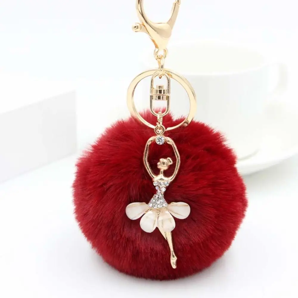 Gift Fluff Keychains Women Trinket Ballet Angel Girl keychain Little Angel Car keychain Fur Ball Keyring Fake Fur Key Chain