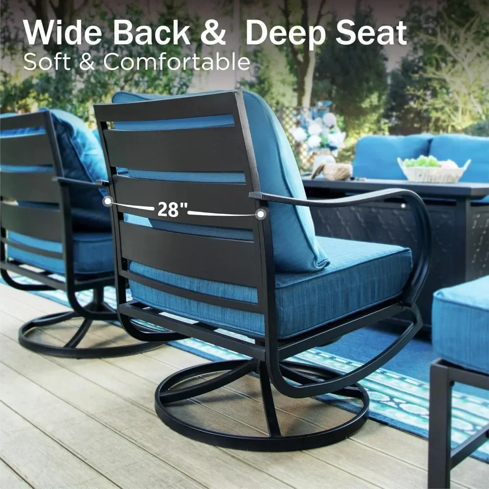 8 PCS Patio Furniture Set，Fire Pit Table,Metal Outdoor，1 x 3-Seat Bench Sofa,2 x Swivel Sofa Chairs,2 x Leg Chair & 2 x Ottoman 6