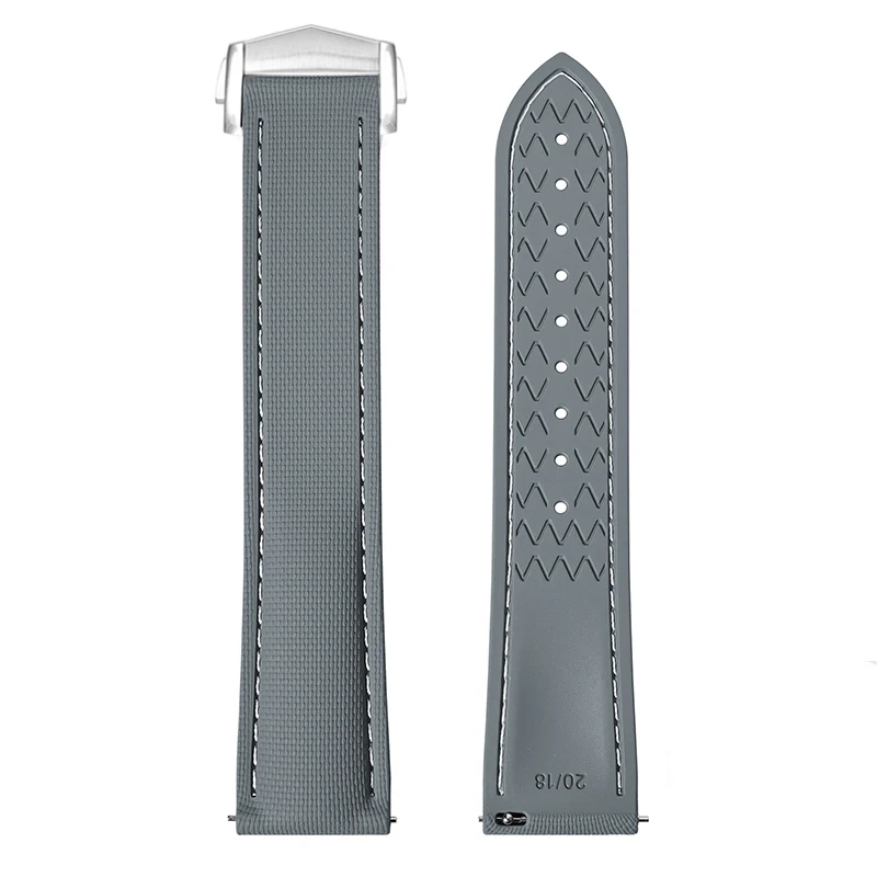 Universal Fluoro Rubber Watch Strap with FKM Deployant Buckle - Men's Sizes 18mm to 24mm