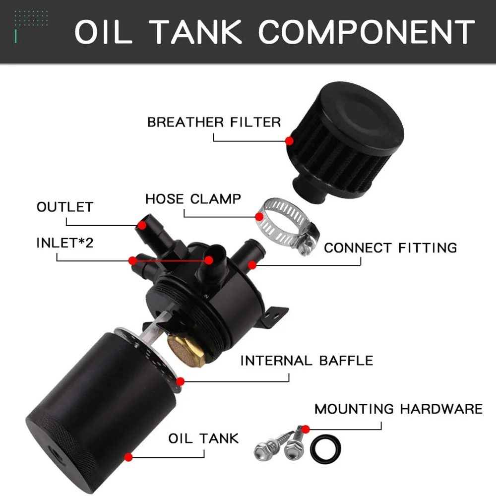 Oil Catch Can Universal Car Racing Baffled Aluminum 2-Port/3-Port Oil Catch Can Tank Reservoir Separator