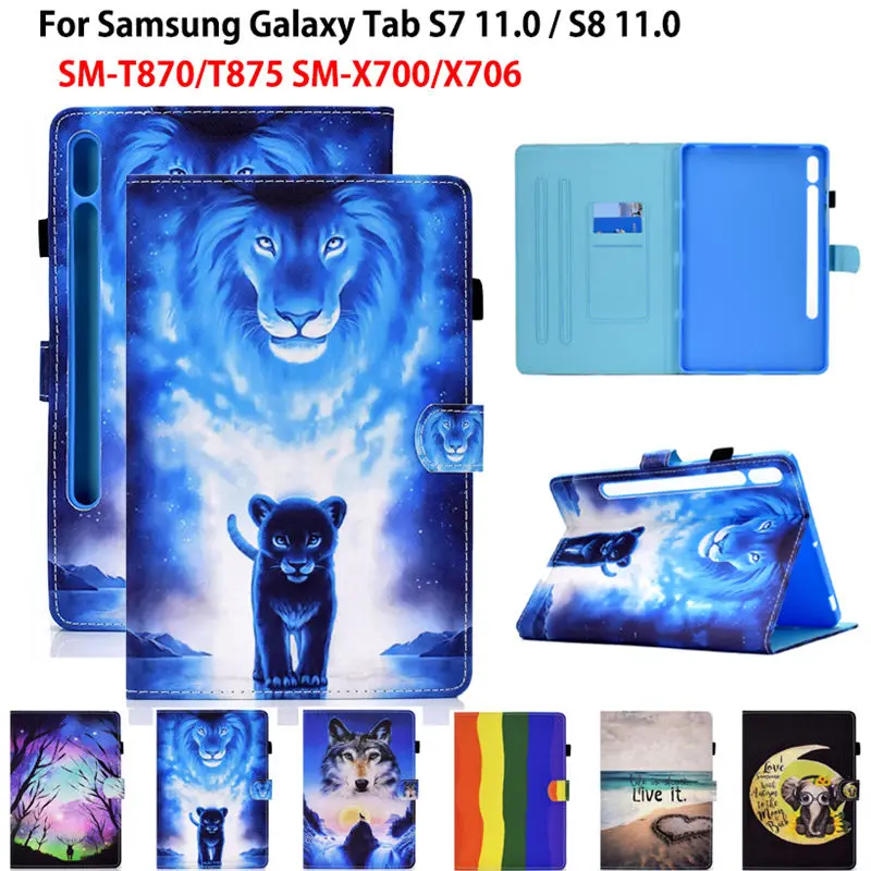 Per Samsung Galaxy Tab S8 5G Custodia 11 "2022 Sm-X700 Sm-X706B Tab S7 11 Pollici Cover Funda Cartoon Lion Wolf Stand Shell Stand Capa