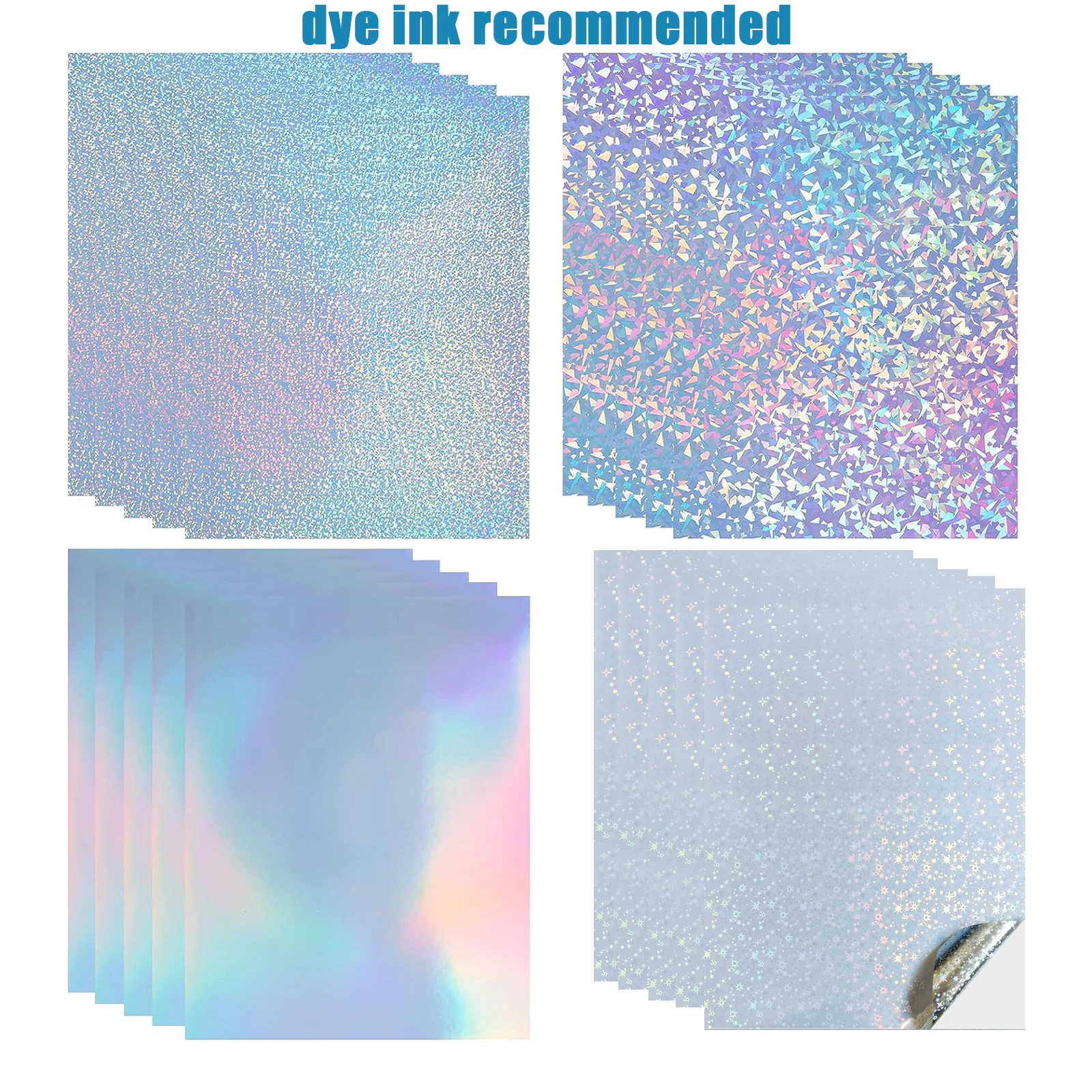 Holographic Printable Sticker Paper for Inkjet 10 Pcs  Vinyl Sticker Printable Paper, Waterproof Glossy Sticker Dries Quickly A4