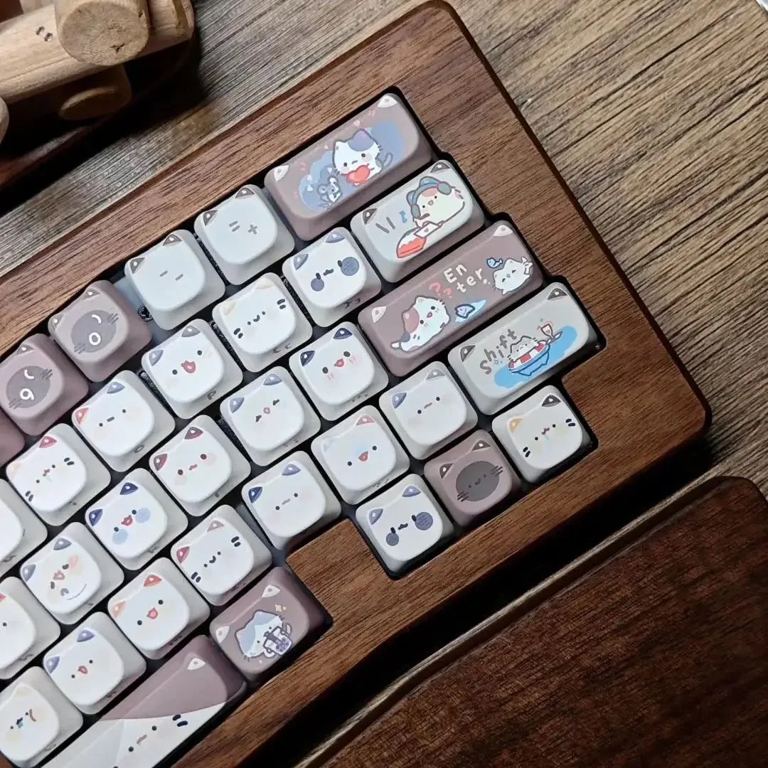 Mocha Cat Keycaps para Teclado Mecânico Cute Pbt Mao Keycaps Sublimação Térmica Quadrada Alice 2.25 u 2.75u 142 Chaves - Imagem 4