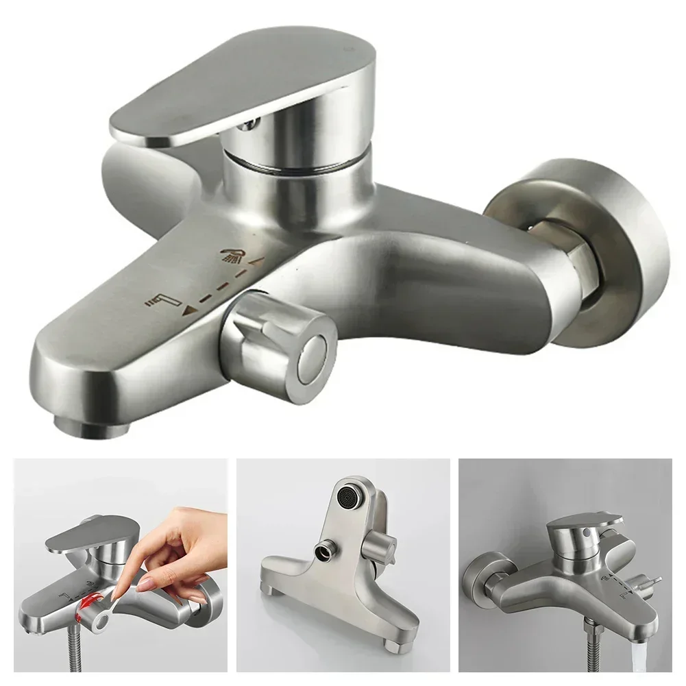 Bathroom Shower Faucet Wall Mounted Stainless Steel Mixer Tap Hot And Cold Water Mixer Triple Shower Tap Bathroom Bathtub Faucet 2