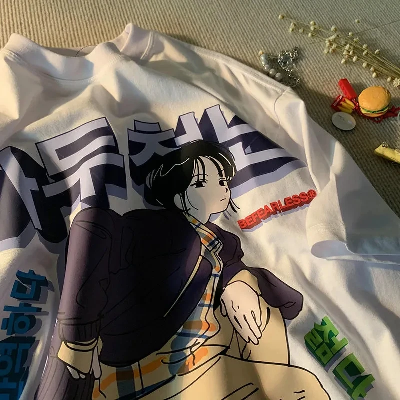 Tanie Oversized T-shirt Temperament Girly Japanese Anime Print Short Sleeve Summer sklep