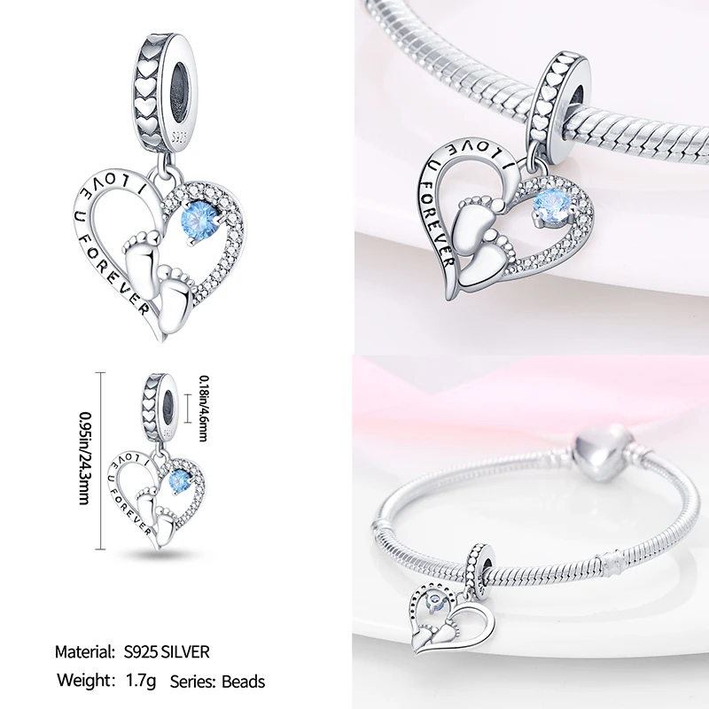 925 Sterling Silver Blue Series Dragonfly Butterfly Bird Pansy Flower Pendant Charm Fit 4MM hole diameter Bracelet Jewelry Gift 3
