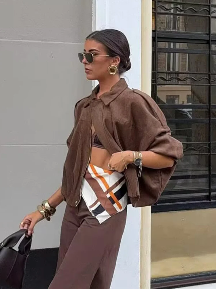 Women Imitation Deer Skin Jacket 2025 New Autumn Winter Fashion Long Sleeve Zipper Coat Chic Female High Street Outerwear