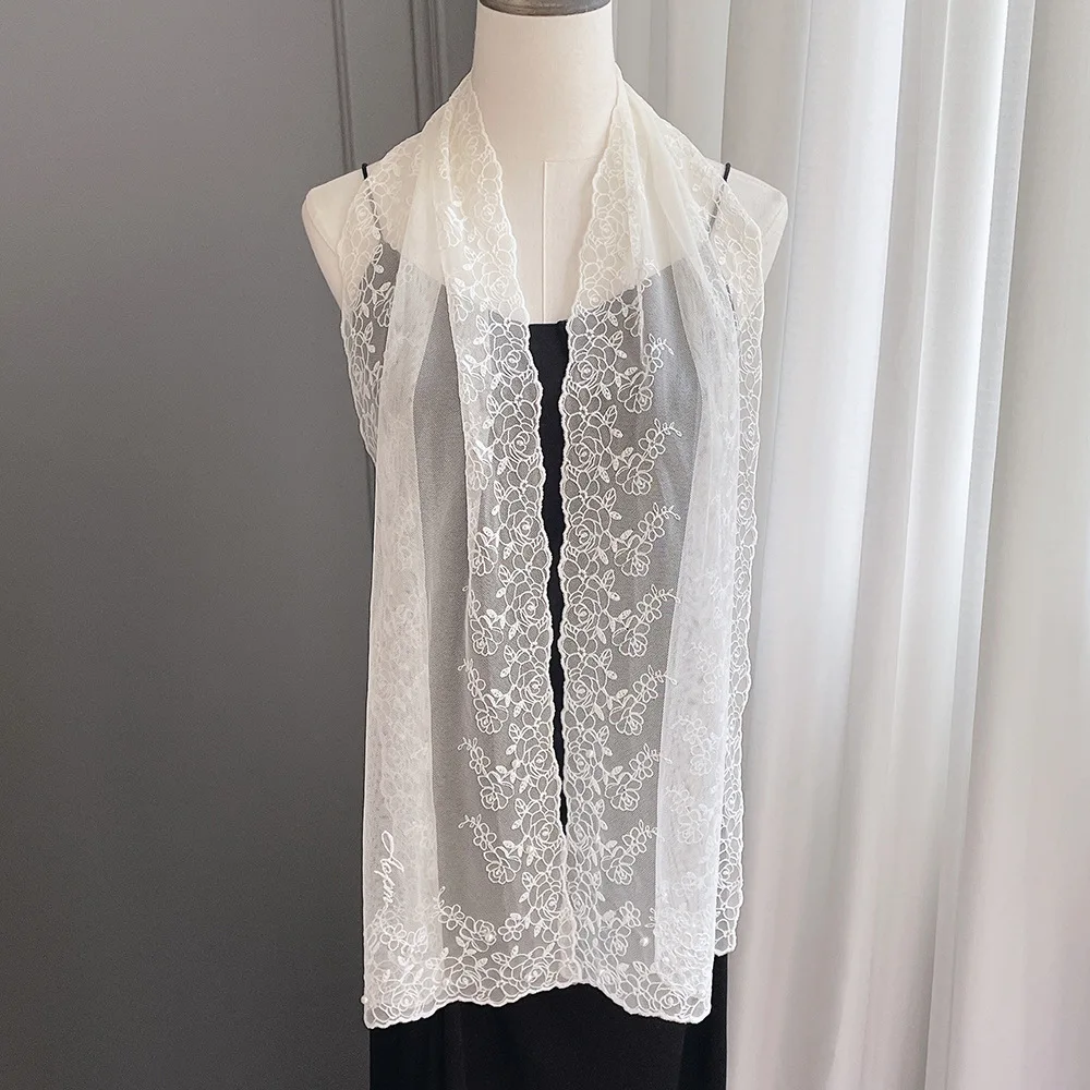 VREOVOR Elegante Stickerei Breite Version Spitze Streamer Temperament Perle Schal Frühling und Herbst Dünne Schulter Dekorative Frauen – Detail 5