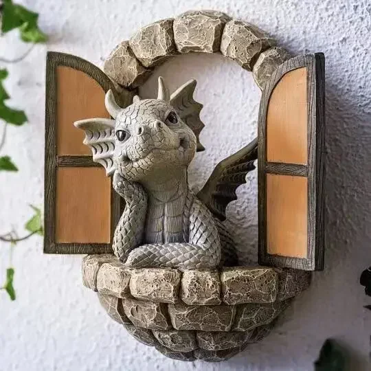 

Садовое украшение, уличное украшение для сада, милая скульптура дракона на окно, домашний Настенный декор, дракон, смола, скульптура, украшения, подарки