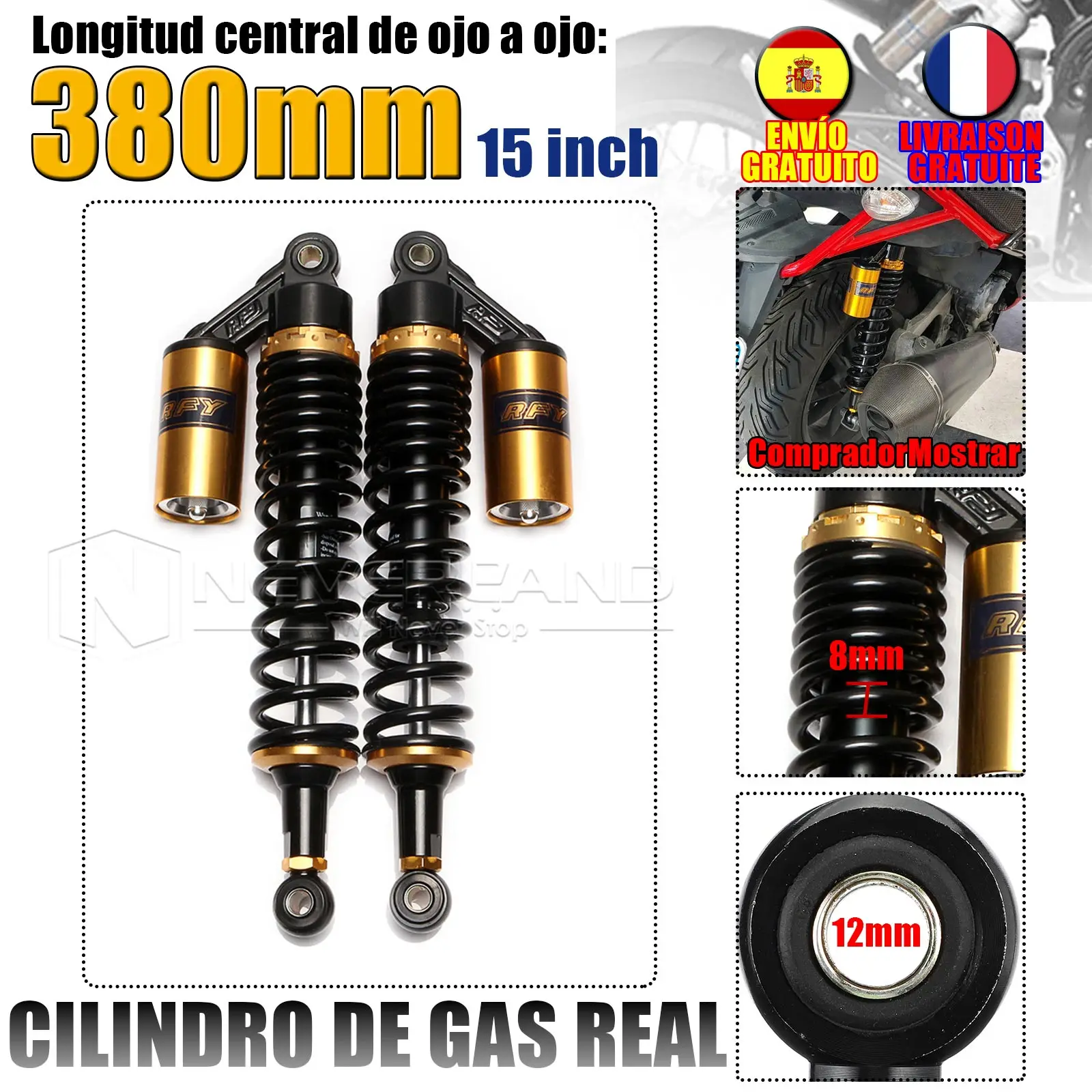 Universal15380mmMotorcycleAirShockAbsorberRearSuspensionSpring