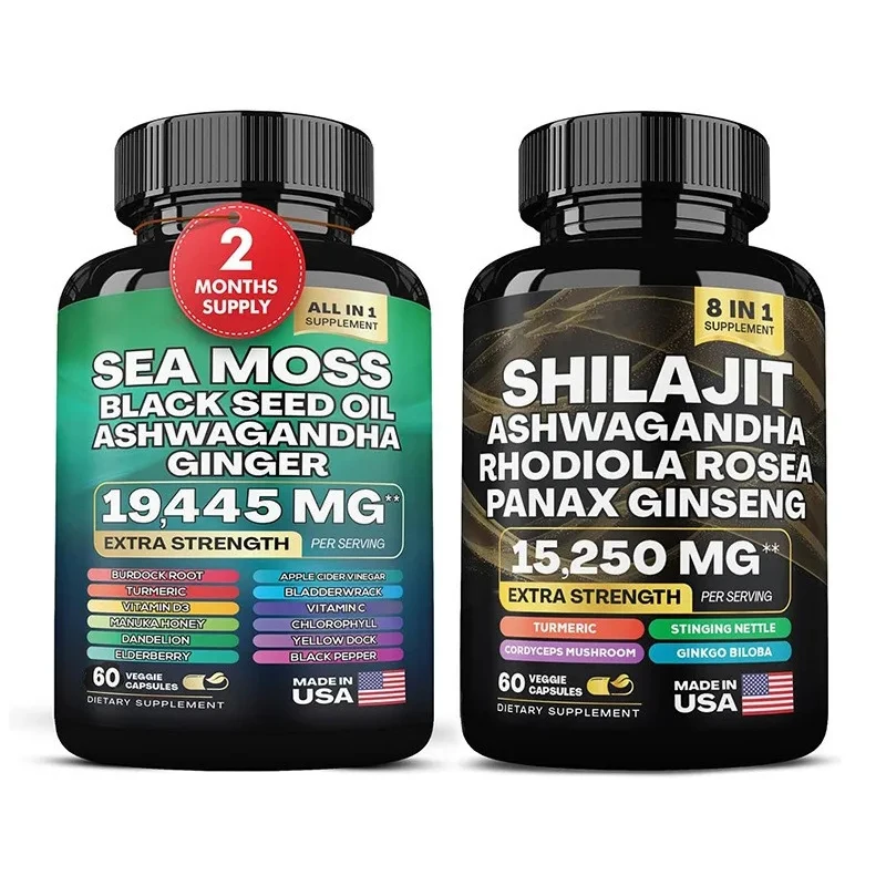 

1 Bottle 100% Organic SHILAJIT Capsules+1 Bottle SEA MOSS Capsules enhance strength, energy, endurance, and promote absorption