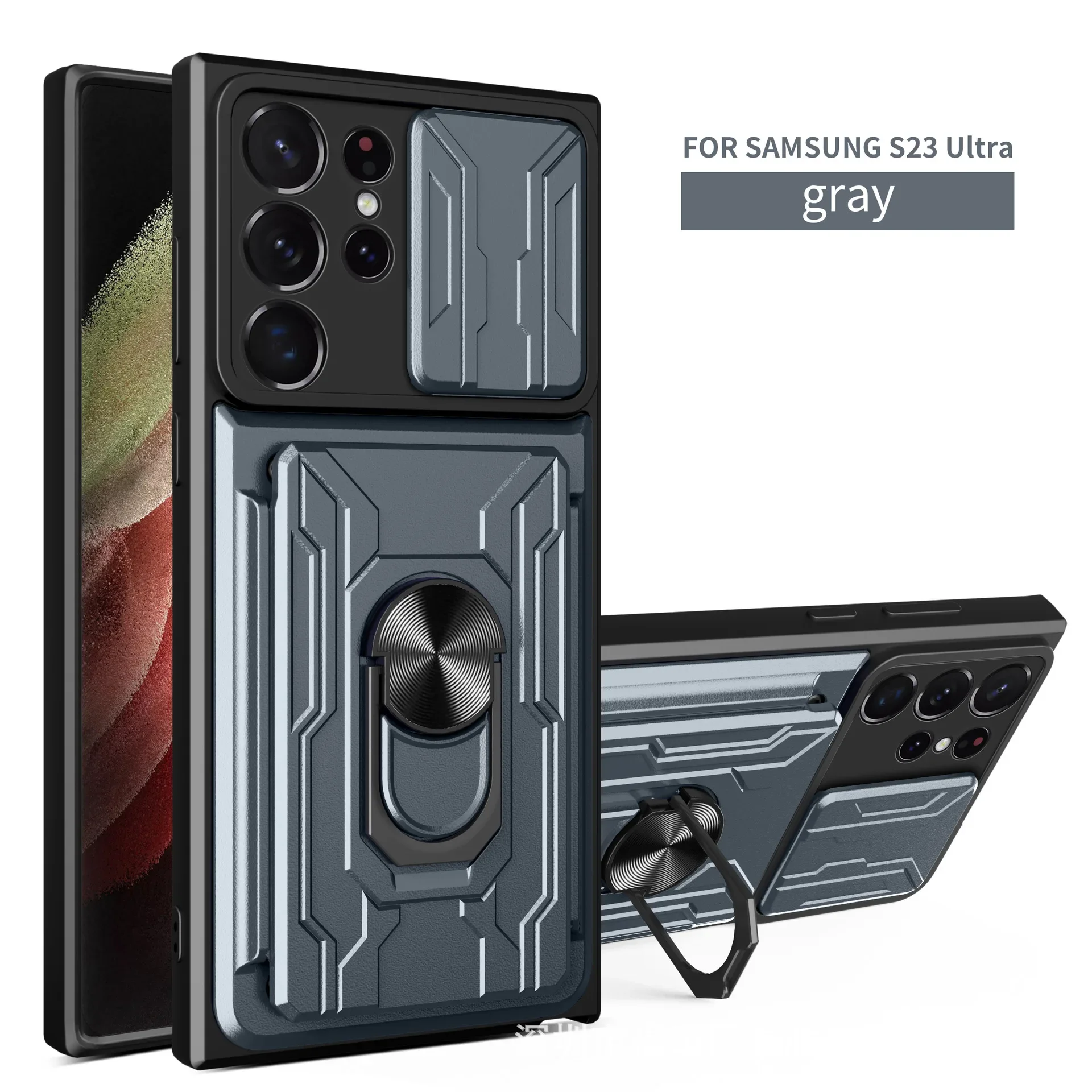 Premium Military Grade Slide Stand Ring Case with Camera Protection & Card Slot