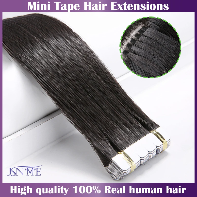 

JSNME Mini Tape In Human Hair Extensions Natural Seamless Invisible SKin Weft Remy Human Hair Black Brown Blonde For Salon