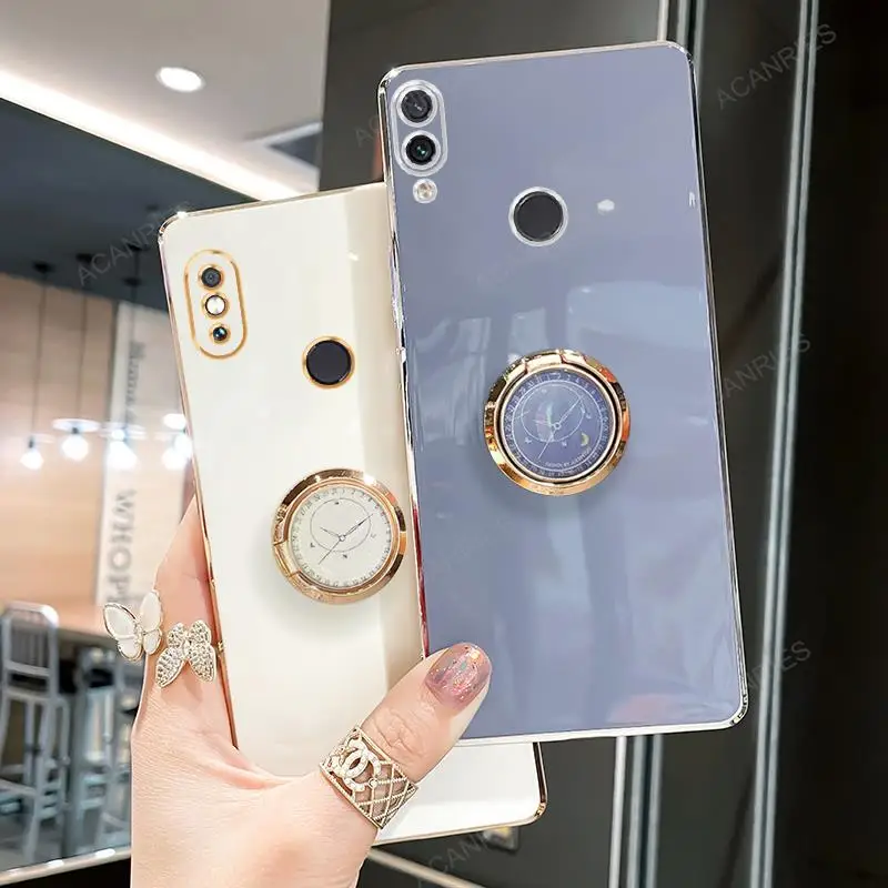 Elegant Plating Ring Holder Stand Case - Soft Silicone Back Cover