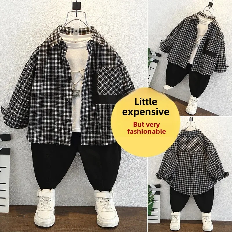 Trendy Plaid Shirt for Boys Baby Spring Autumn Wear Casual Top Children's Clothing Checkered Shirt Baby Boys Fashionable Top