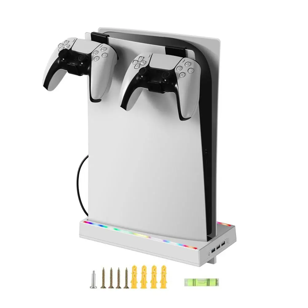 Wall Mount Easy Installation Shelf Holder Stand With Usb Ports Led Rope Lights Compatible For Ps5 Game Console Game Accessories