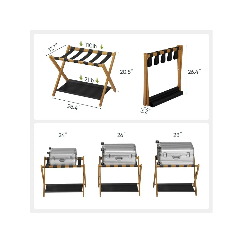 Description Picture 4 of item2 Pack Luggage Rack, Folding Luggage Rack for Guest Room, Walnut Bamboo Suitcase Stand Holds up to 131 lb, Luggage Stand