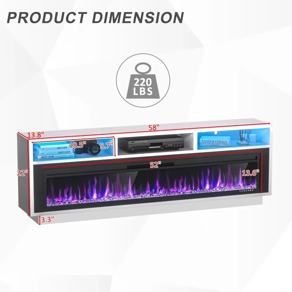 58 "fireplace TV Cabinet, Suitable for TVs Up To 65", Living Room TV Console, LED Lights Entertainment Center 6