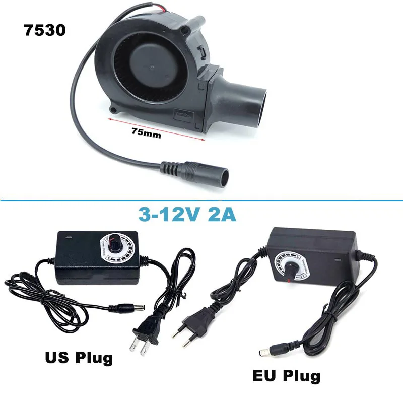 12V 7cm 7530 DC Power Variable Speed Controller Air Blower Cooler cooling Fan 75mm For Camping Cooking/Barbecue/Firewood/Waste cooling fan