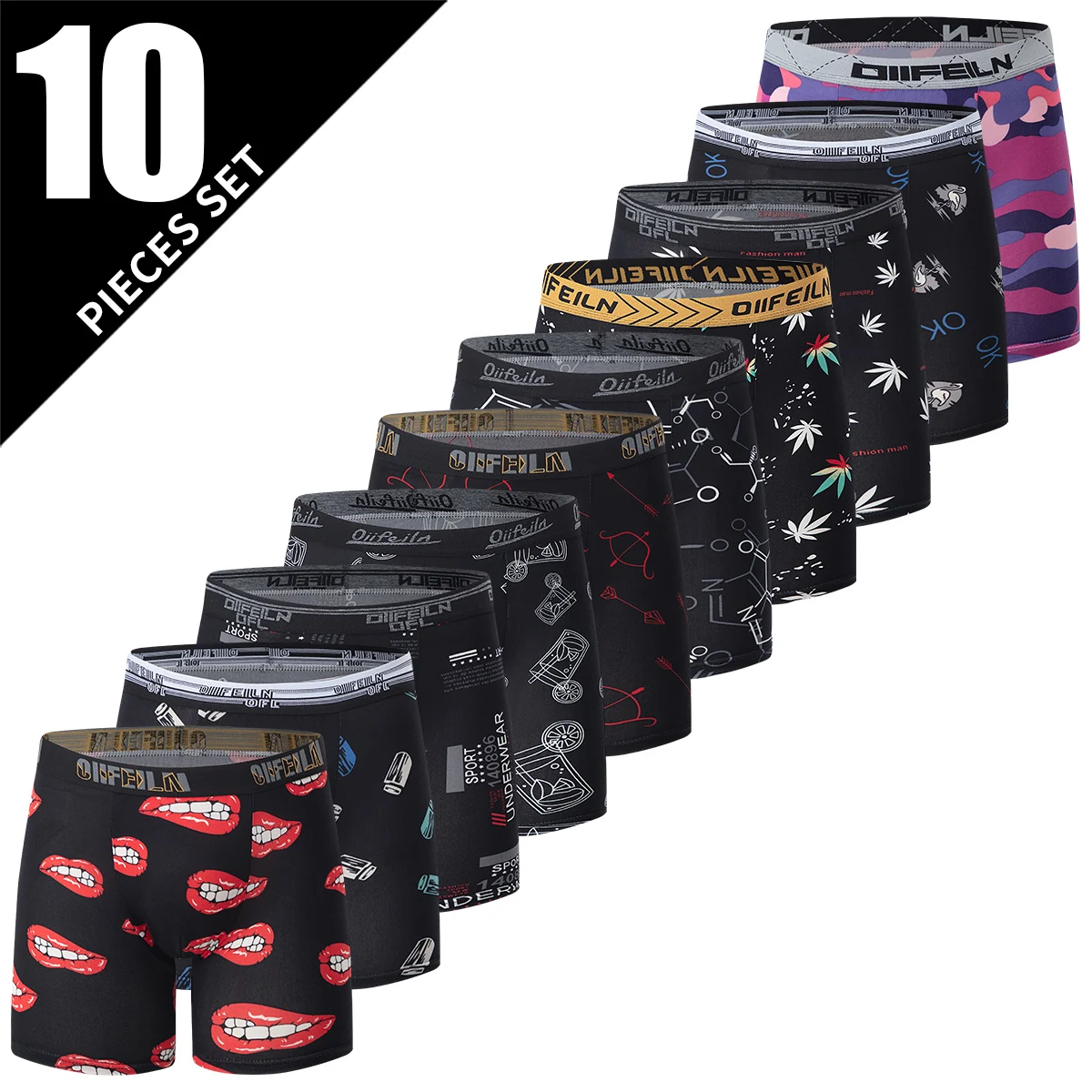 5/10 piece set of men's fashionable printed underwear, comfortable and soft boxer shorts, plus size sports base shorts